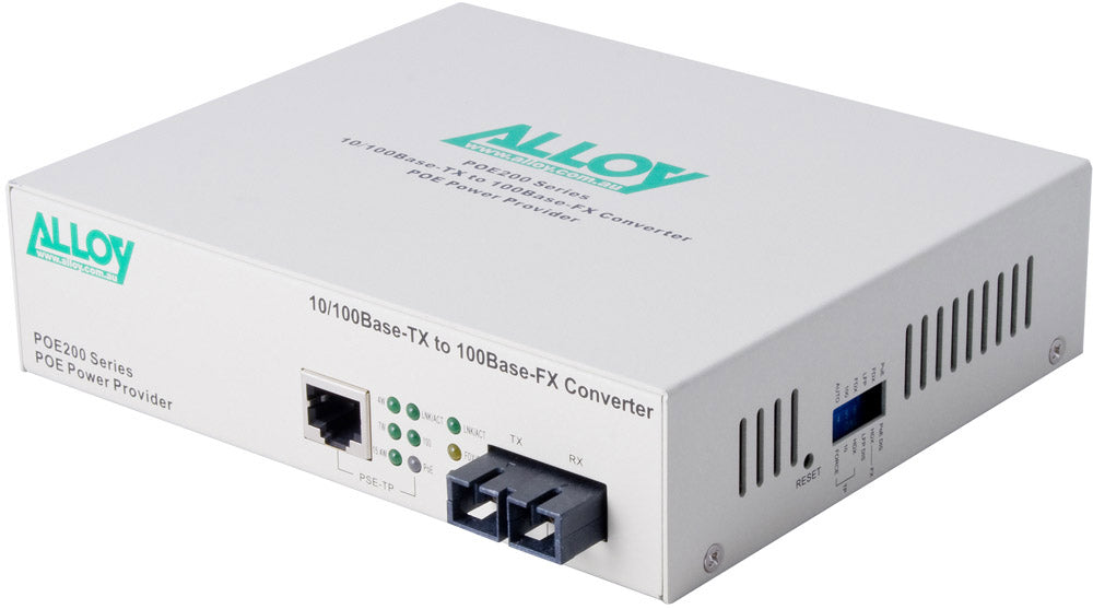 Alloy POE200SC.20 10/100Base-TX to 100Base-FX Single Mode Fibre (SC) Converter, provides PoE power (RJ-45). 20km Alloy POE200SC.20 10/100Base-TX to 100Base-FX Single Mode Fibre (SC) Converter, provides PoE power (RJ-45). 20km